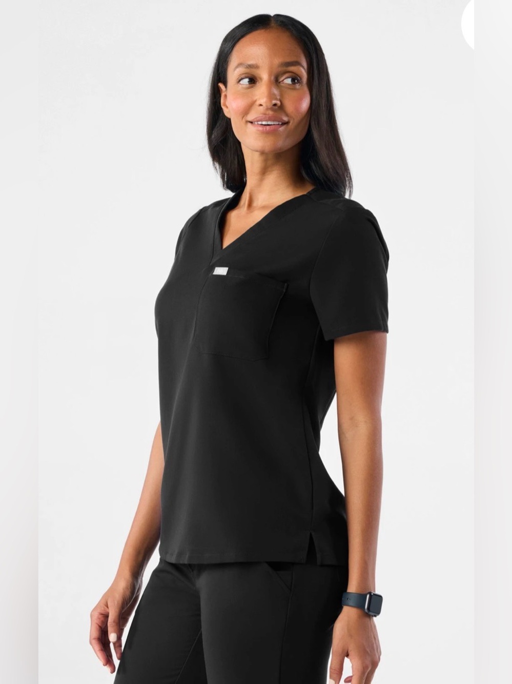 Figs Catarina One-Pocket Scrub Top in Black